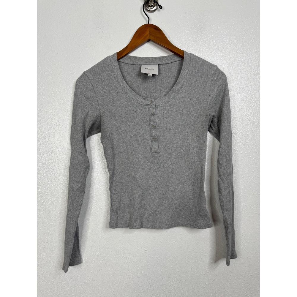 Reformation Gray Ribbed Henley‎ Shirt Size Small